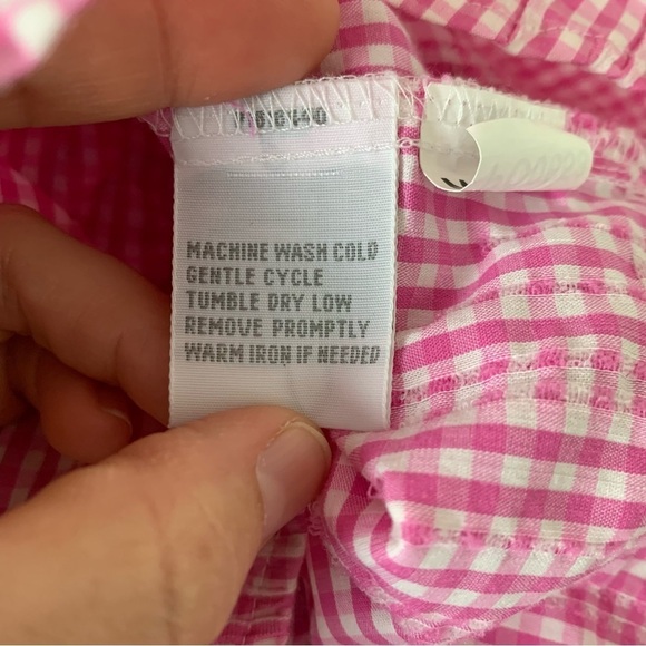Foxcroft Fitted Gingham Pleated Crinkle Button Up Shirt Women’s 4 Pink Collared - Picture 15 of 16